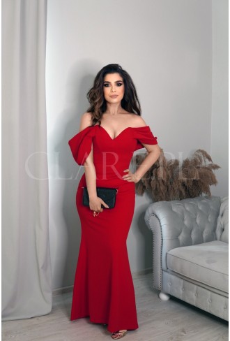Carmen - czerwona, długa sukienka z efektownym dekoltem